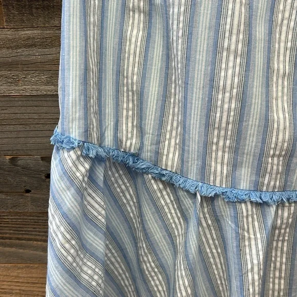 Moon River NWOT Light Blue Striped Ruffle Fringe High Low Maxi Skirt 100% cotton - Picture 6 of 12